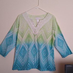 Alfred Dunner, Size L, Lady's Top Made of Soft Shades of Blues & Greens